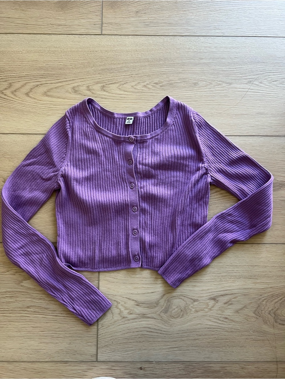 Uniqlo Purple Ribbed Button-Front Crop Cardigan - Women